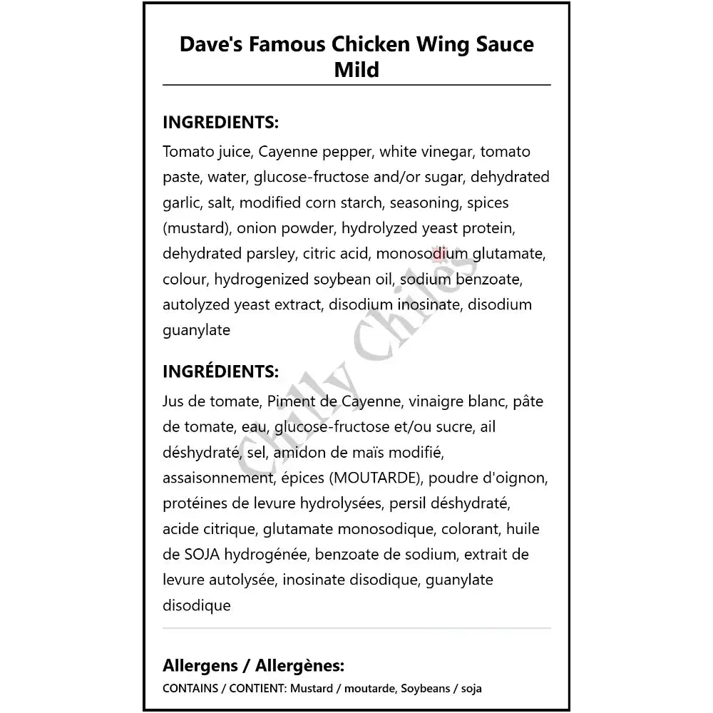 Dave’s Famous Chicken Wing Sauce Mild - Wing Sauce