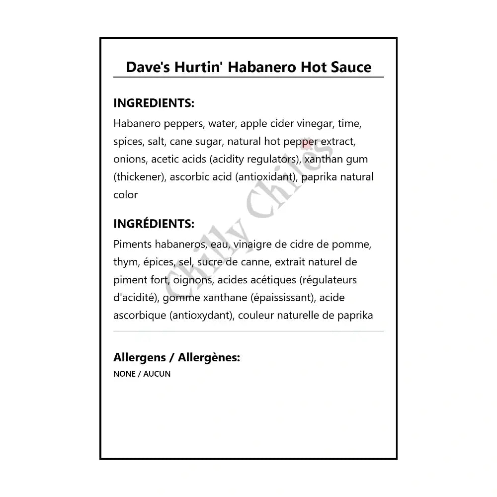 Dave’s Hurtin’ Habanero Hot Sauce - Hot Sauce