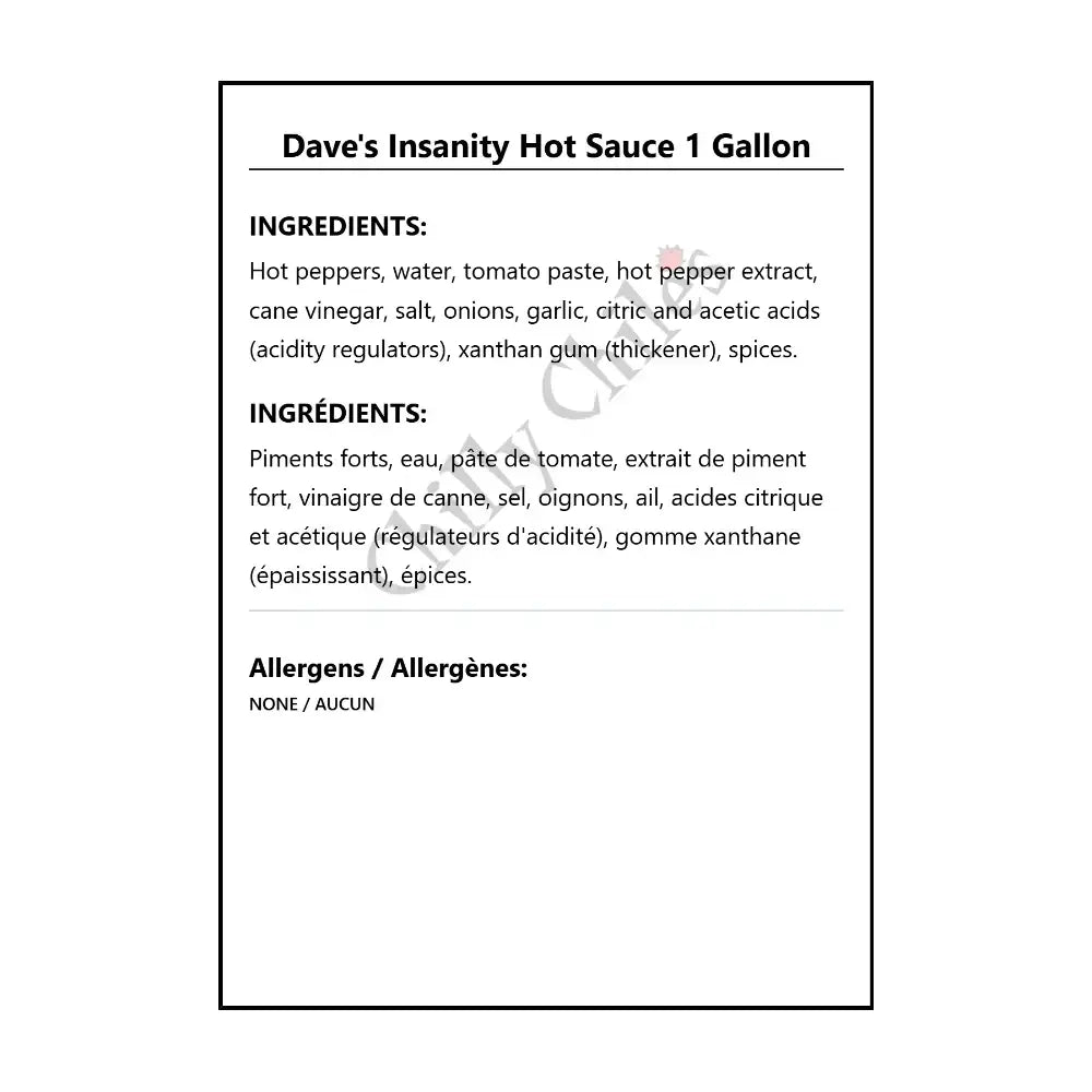 Dave’s Insanity Hot Sauce 1 Gallon - Hot Sauce