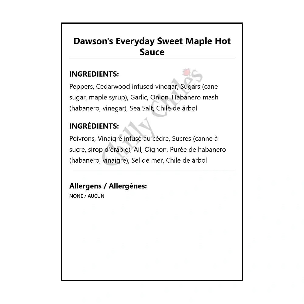 Dawson’s Everyday Sweet Maple Hot Sauce - Hot Sauce