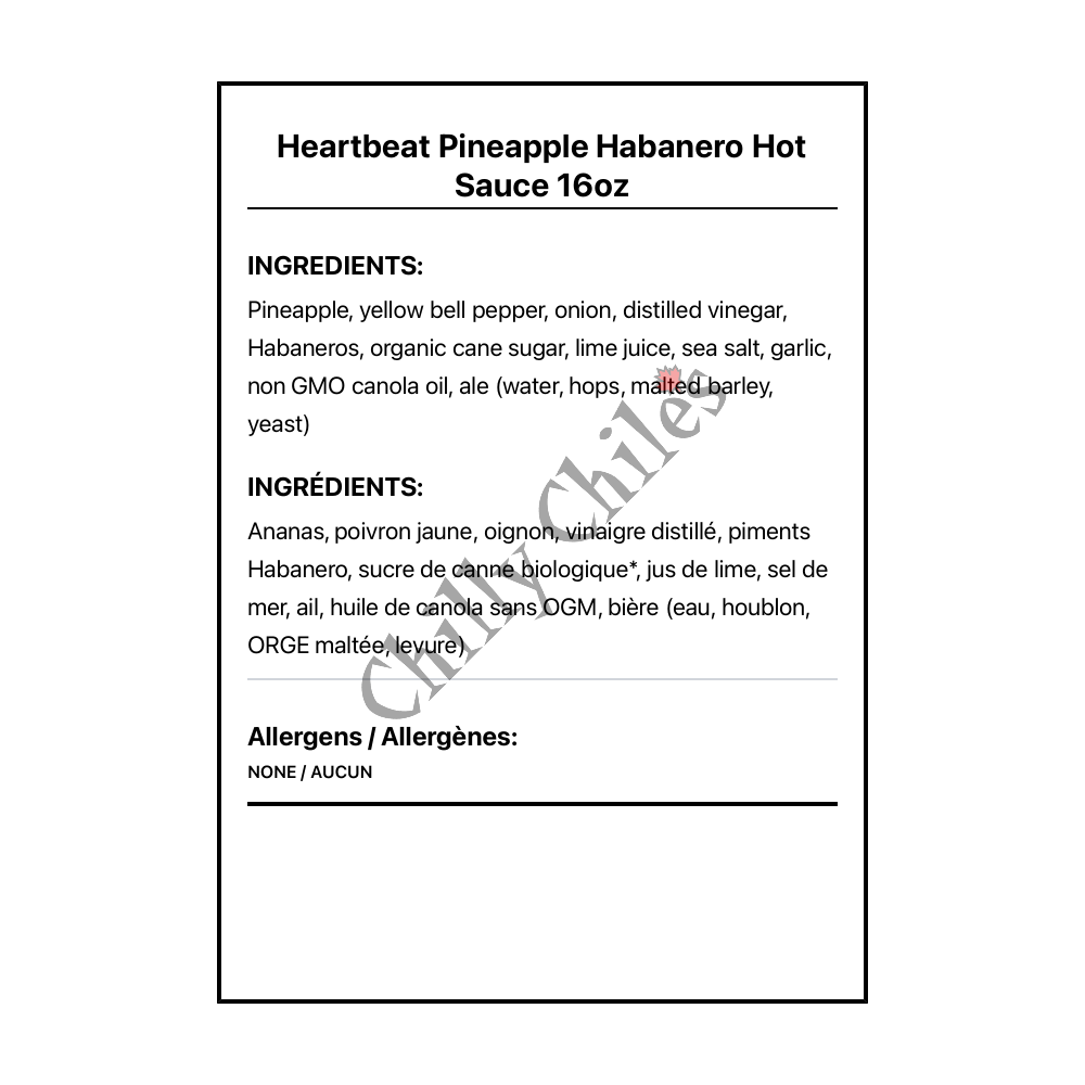 Heartbeat Pineapple Habanero Hot Sauce 16oz - Canadian Nutrition Facts