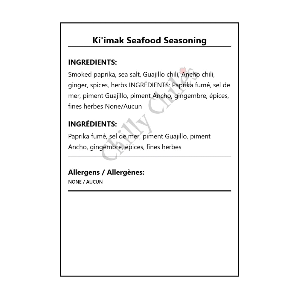 Ki'imak Seafood Seasoning - Bilingual Ingredients