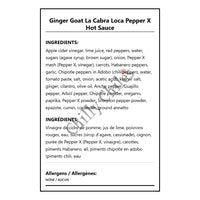 Ginger Goat La Cabra Loca Pepper X Hot Sauce - Bilingual Ingredients