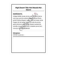 High Desert Tikk-Hot Masala Hot Sauce - Ingrédients Français