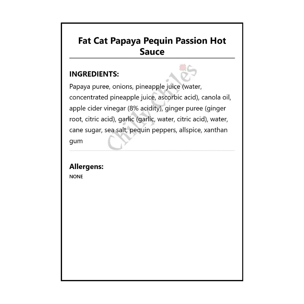 Fat Cat Papaya Pequin Passion Hot Sauce - Hot Sauce