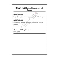 Chev's Hot Honey Habanero Hot Sauce - Bilingual Ingredients