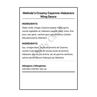 Melinda's Creamy Cayenne-Habanero Wing Sauce - Bilingual Ingredients