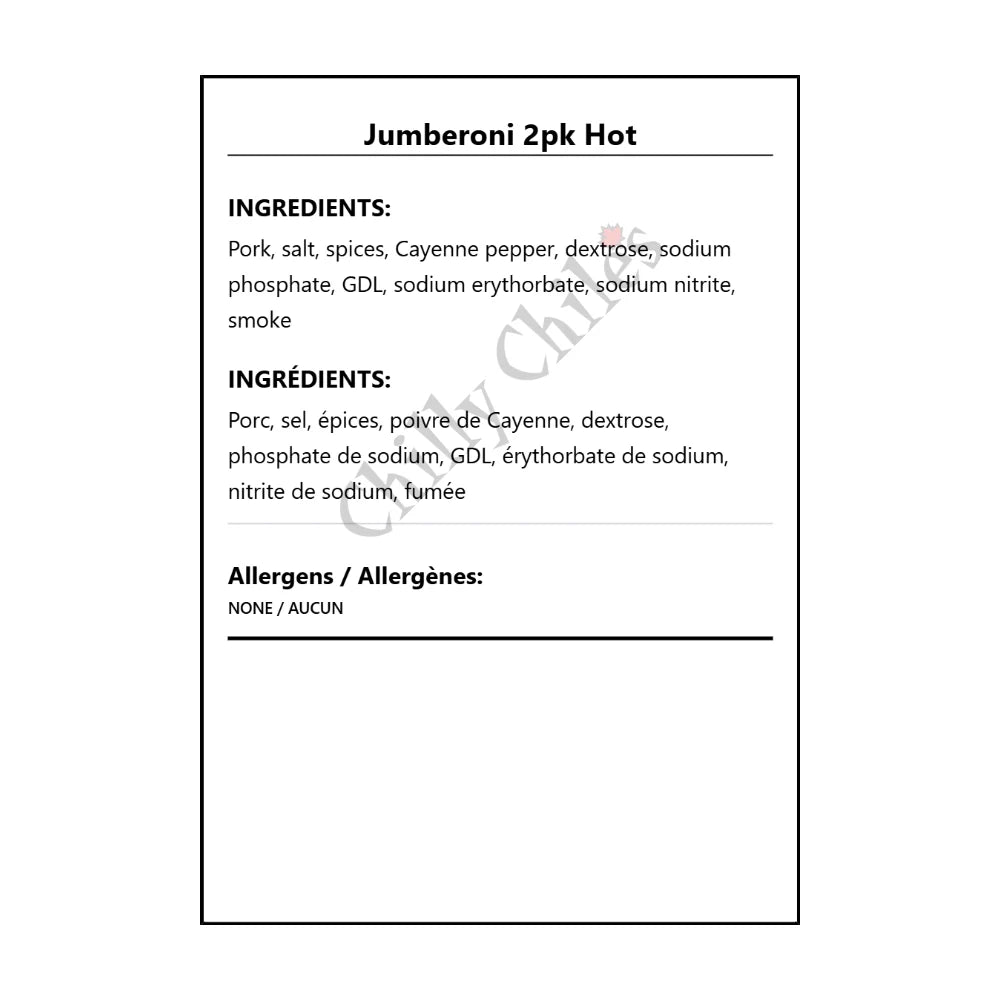 Jumberoni 2pk Hot - Bilingual Ingredients
