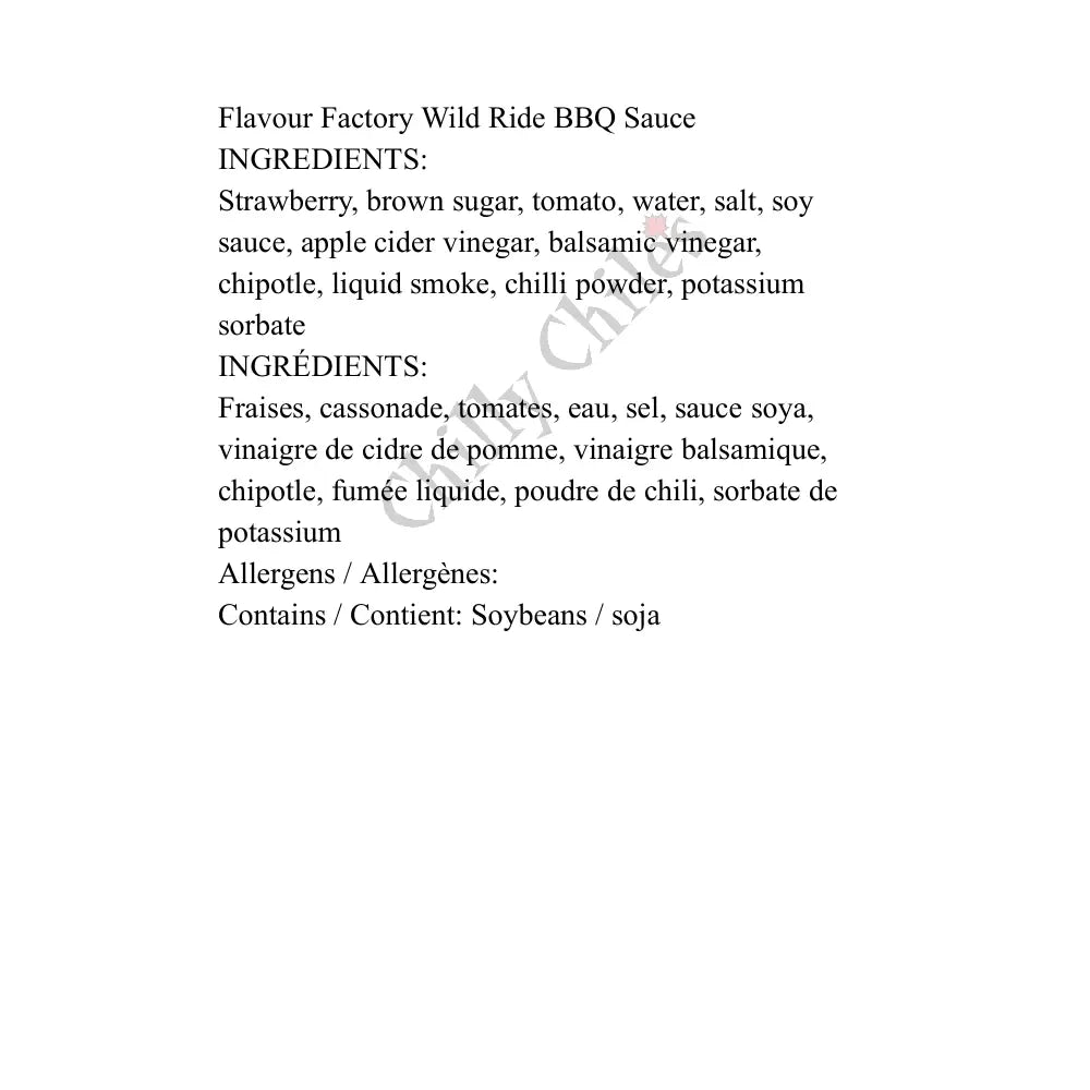 Flavour Factory Wild Ride BBQ Sauce - BBQ Sauce