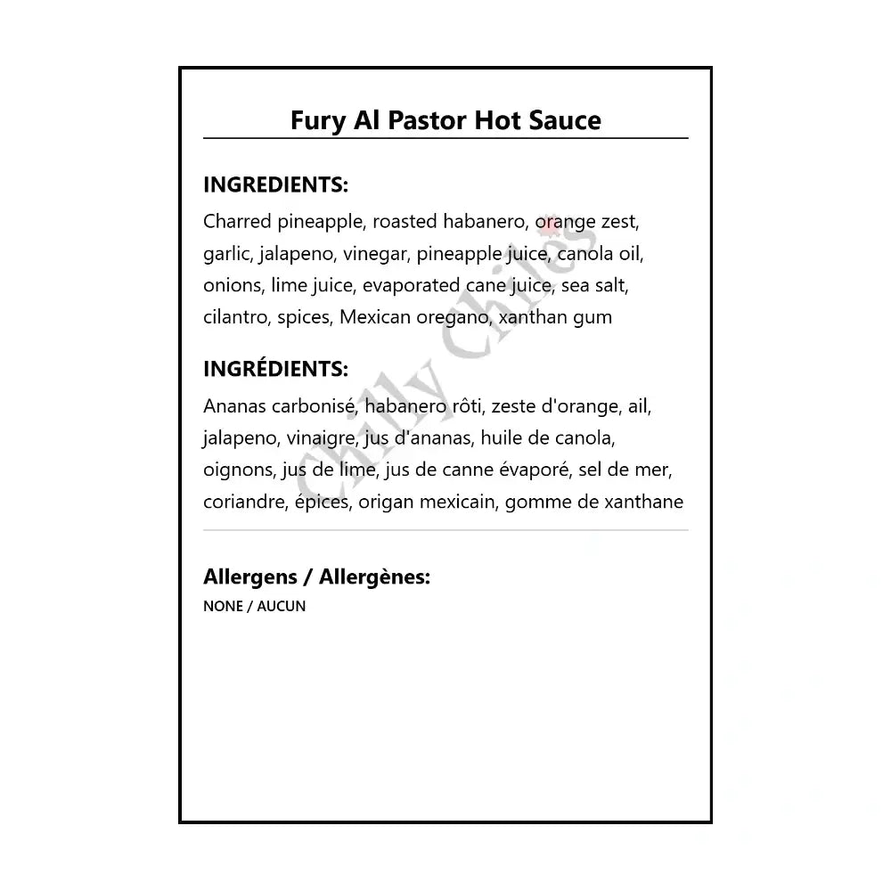 Fury Al Pastor Hot Sauce - Hot Sauce