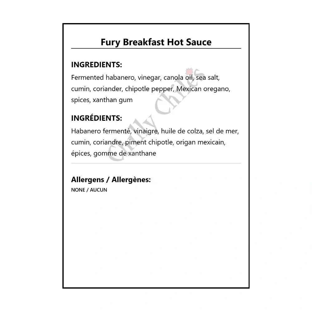 Fury Breakfast Hot Sauce - Hot Sauce