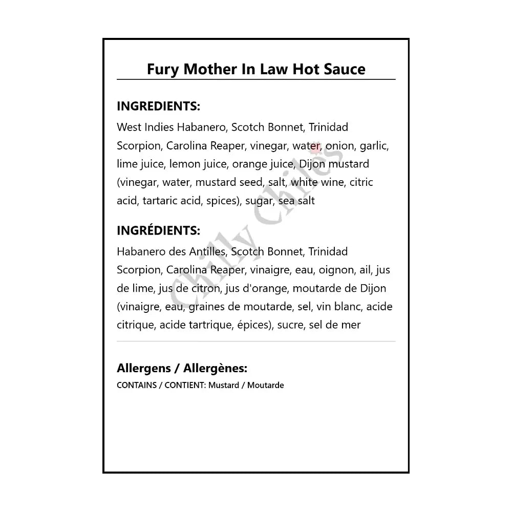 Fury Mother In Law Hot Sauce - Hot Sauce