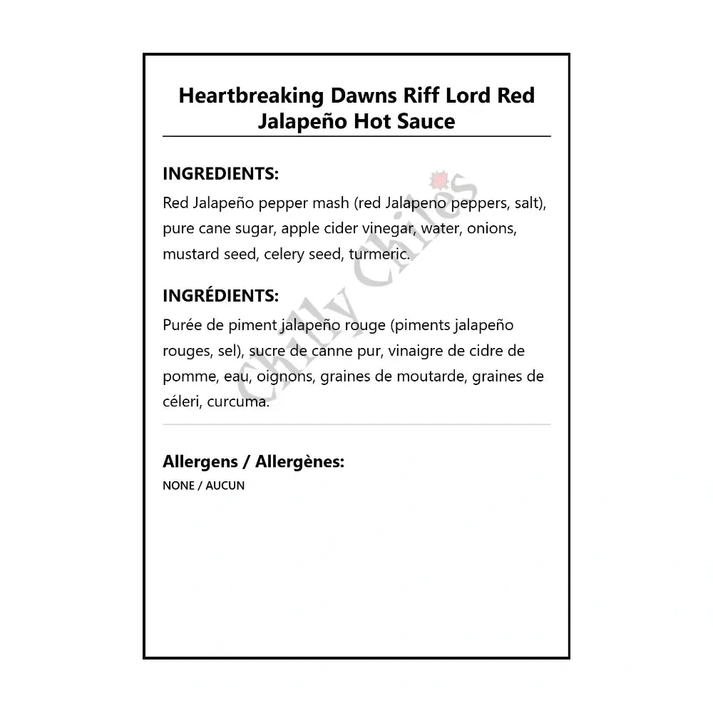 Heartbreaking Dawns Riff Lord Red Jalapeño Hot Sauce - Hot Sauce