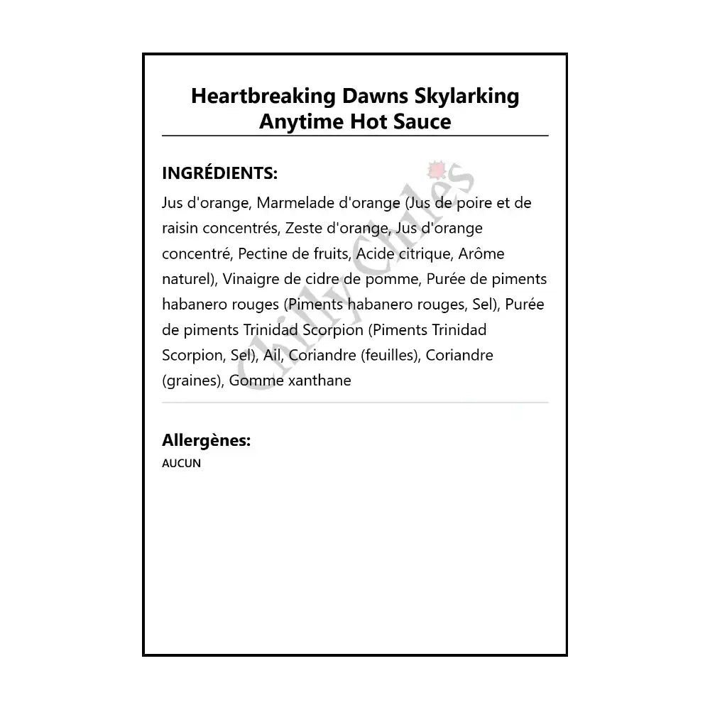 Heartbreaking Dawns Skylarking Anytime Hot Sauce - Hot Sauce
