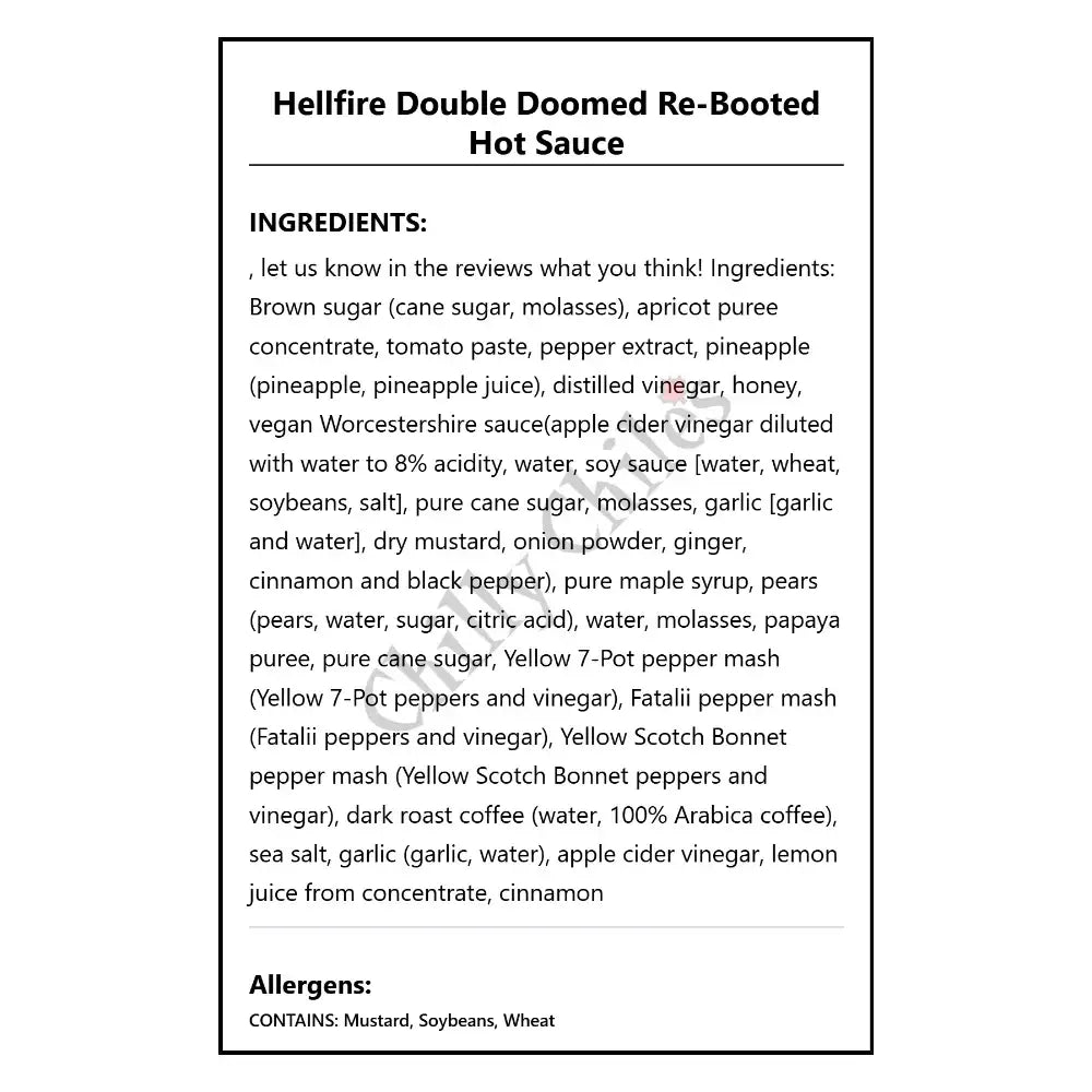 Hellfire Double Doomed Re-Booted Hot Sauce - Hot Sauce