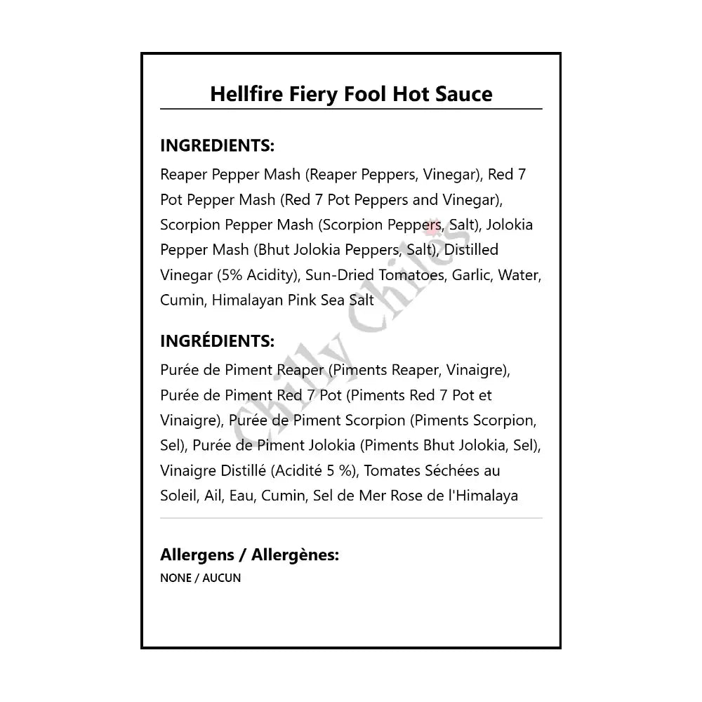 Hellfire Fiery Fool Hot Sauce - Hot Sauce