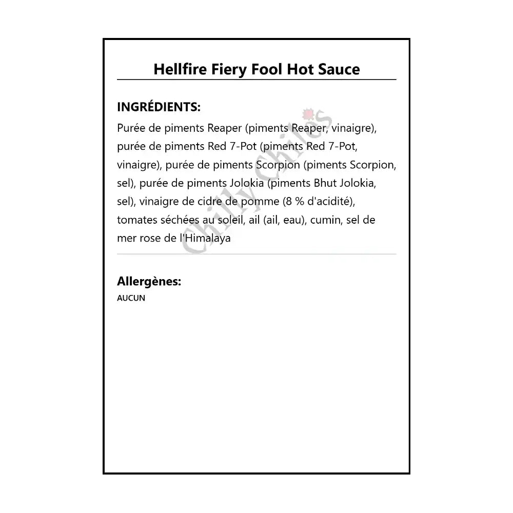 Hellfire Fiery Fool Hot Sauce - Hot Sauce