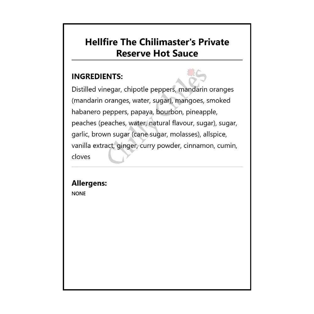 Hellfire The Chilimaster’s Private Reserve Hot Sauce - Hot Sauce