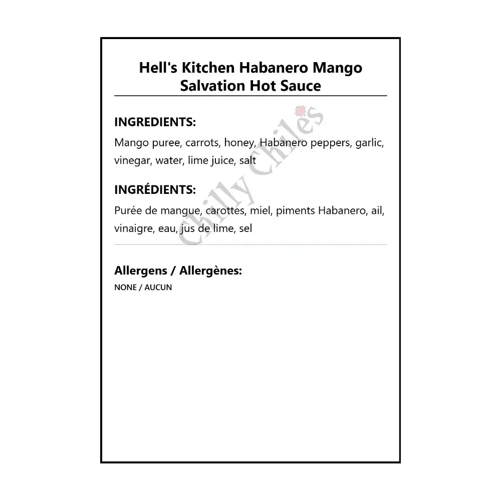 Hell’s Kitchen Habanero Mango Salvation Hot Sauce - Hot Sauce