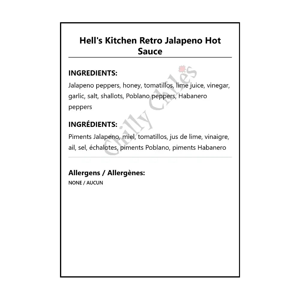 Hell’s Kitchen Retro Jalapeno Hot Sauce - Hot Sauce