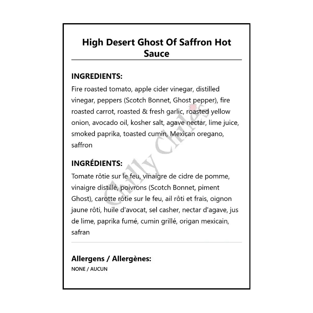 High Desert Ghost Of Saffron Hot Sauce - Hot Sauce