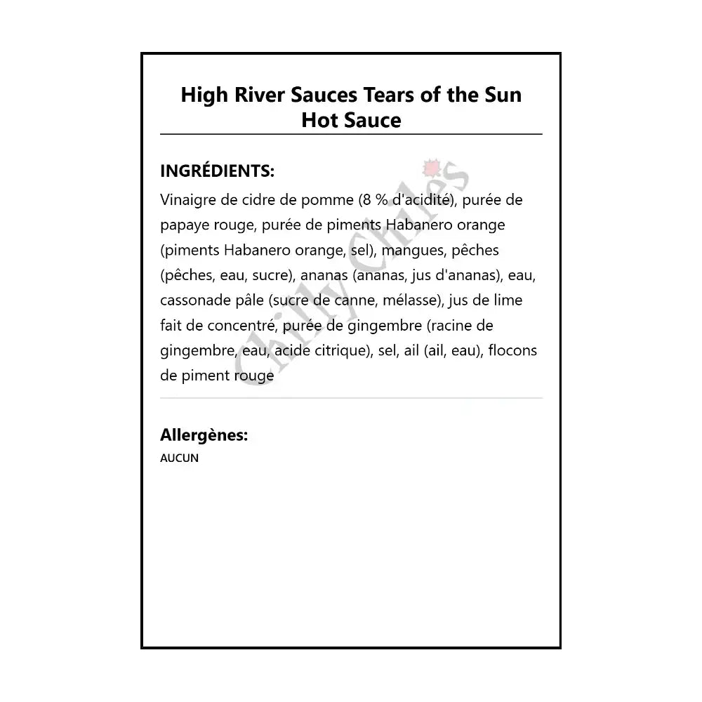 High River Sauces Tears of the Sun Hot Sauce - Hot Sauce