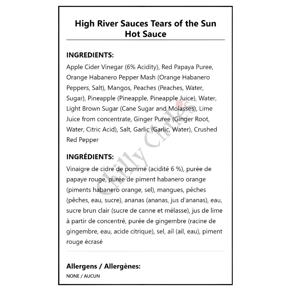 High River Sauces Tears of the Sun Hot Sauce - Hot Sauce