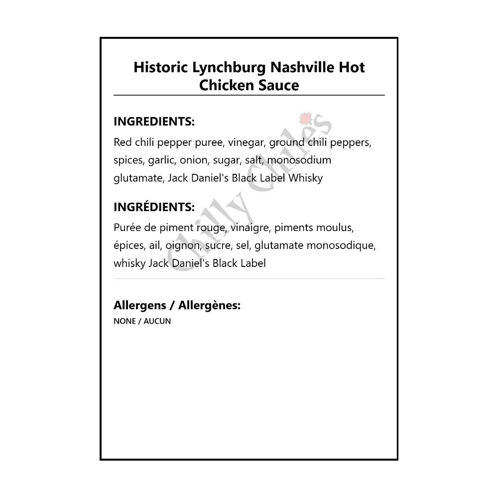 Historic Lynchburg Nashville Hot Chicken Sauce - Wing Sauce
