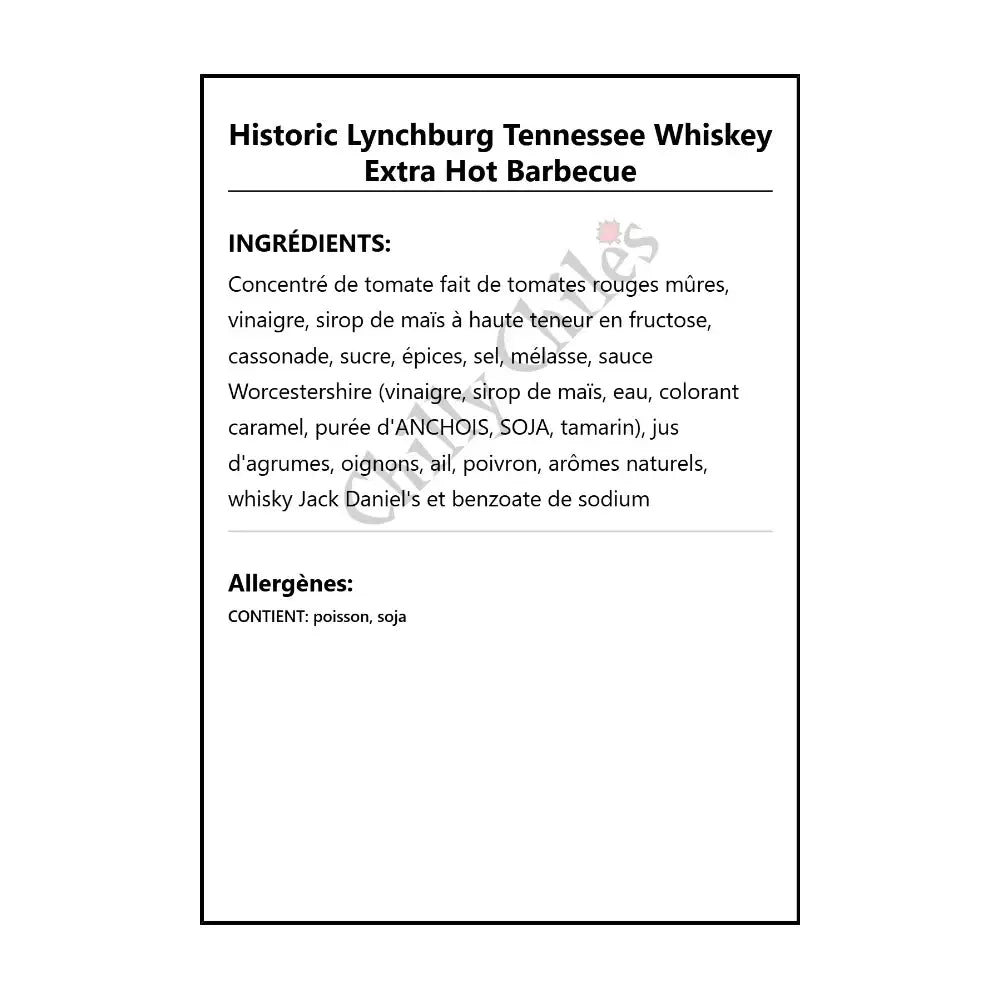 Historic Lynchburg Tennessee Extra Hot Barbecue - BBQ Sauce
