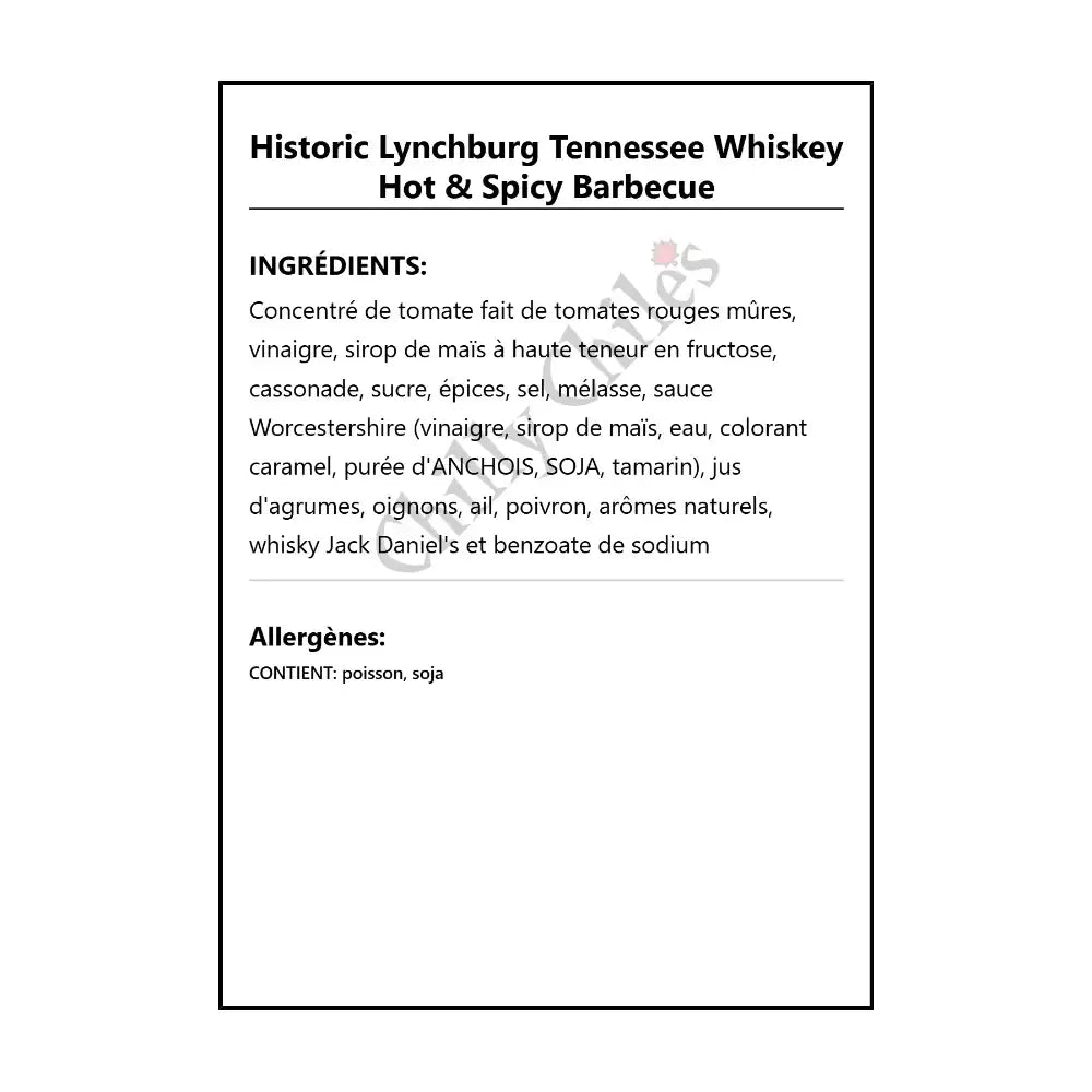 Historic Lynchburg Tennessee Hot & Spicy Barbecue - BBQ Sauce