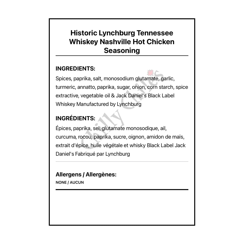 Historic Lynchburg Tennessee Nashville Hot Chicken Seasoning - Spice/Peppers