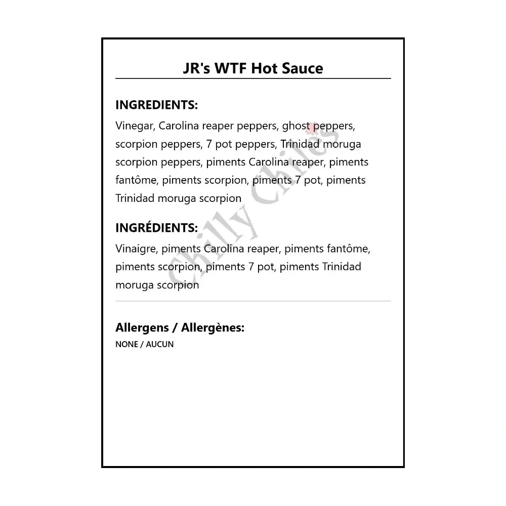 JR’s WTF Hot Sauce - Hot Sauce