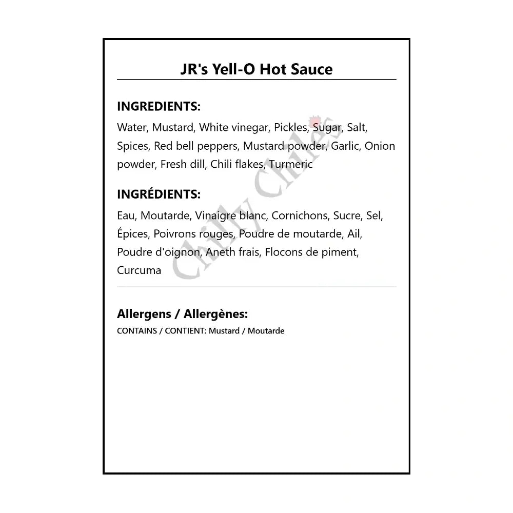 JR’s Yell-O Hot Sauce - Hot Sauce