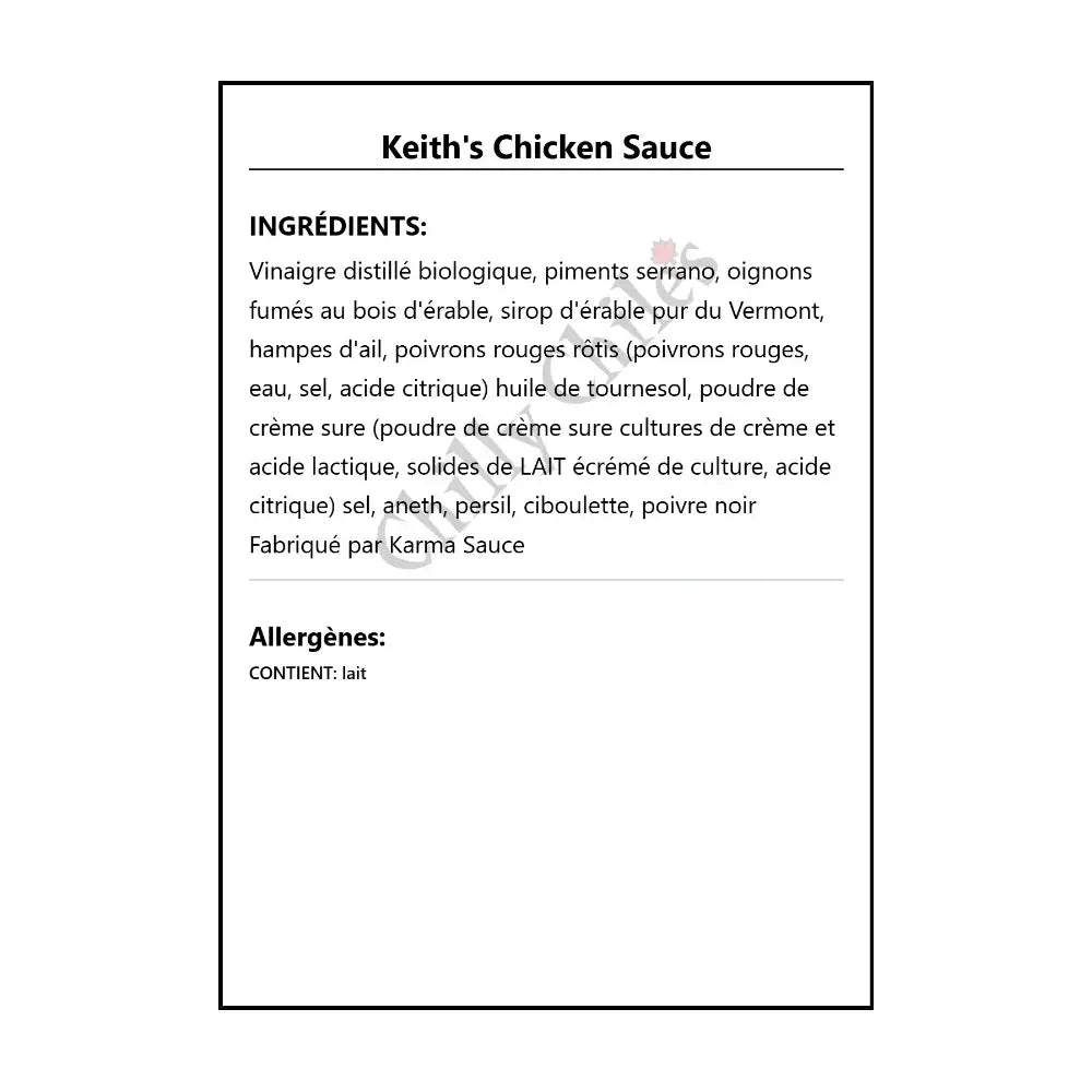 Keith’s Chicken Sauce - Hot Sauce