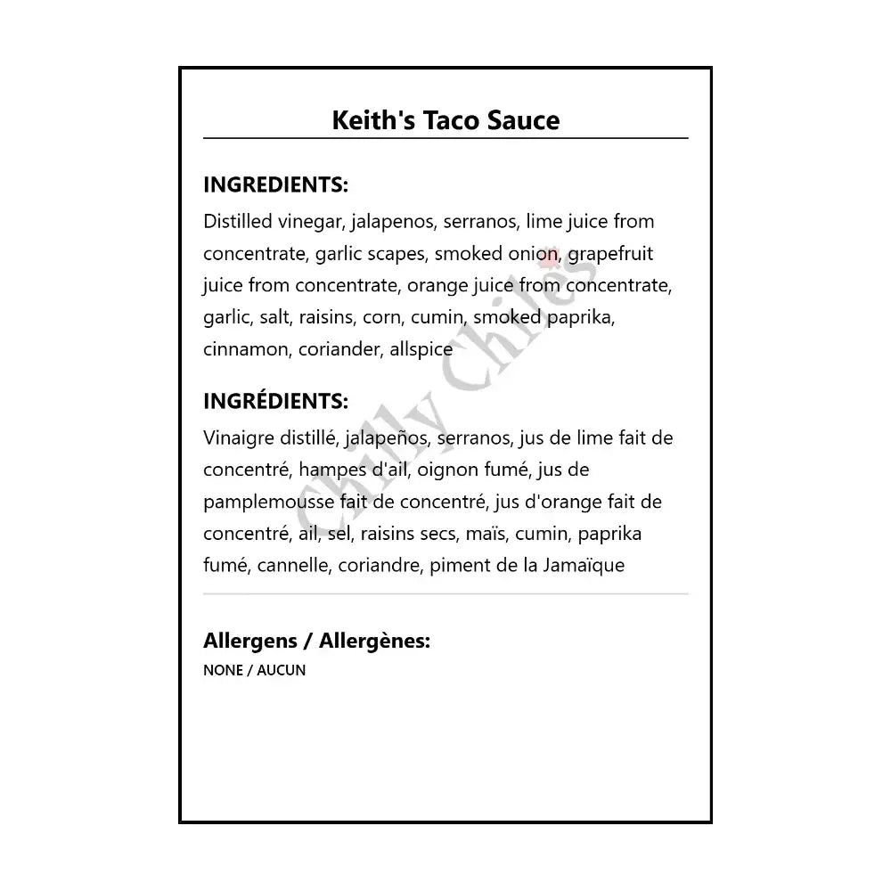 Keith’s Taco Sauce - Hot Sauce