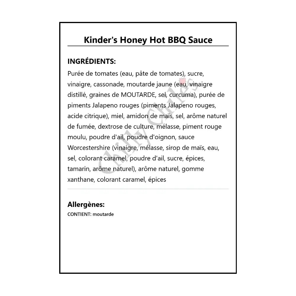 Kinder’s Honey Hot BBQ Sauce - BBQ Sauce