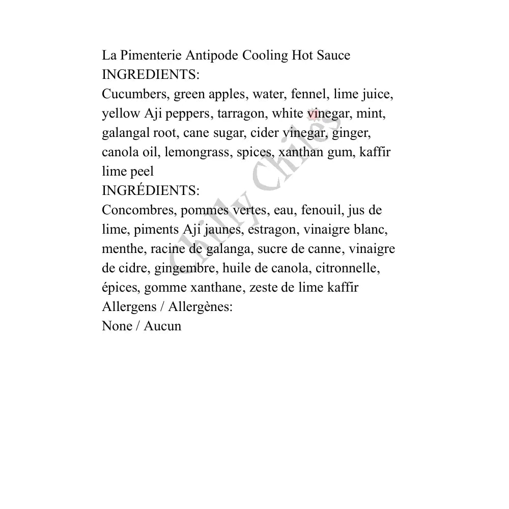La Pimenterie Antipode Cooling Hot Sauce - Hot Sauce