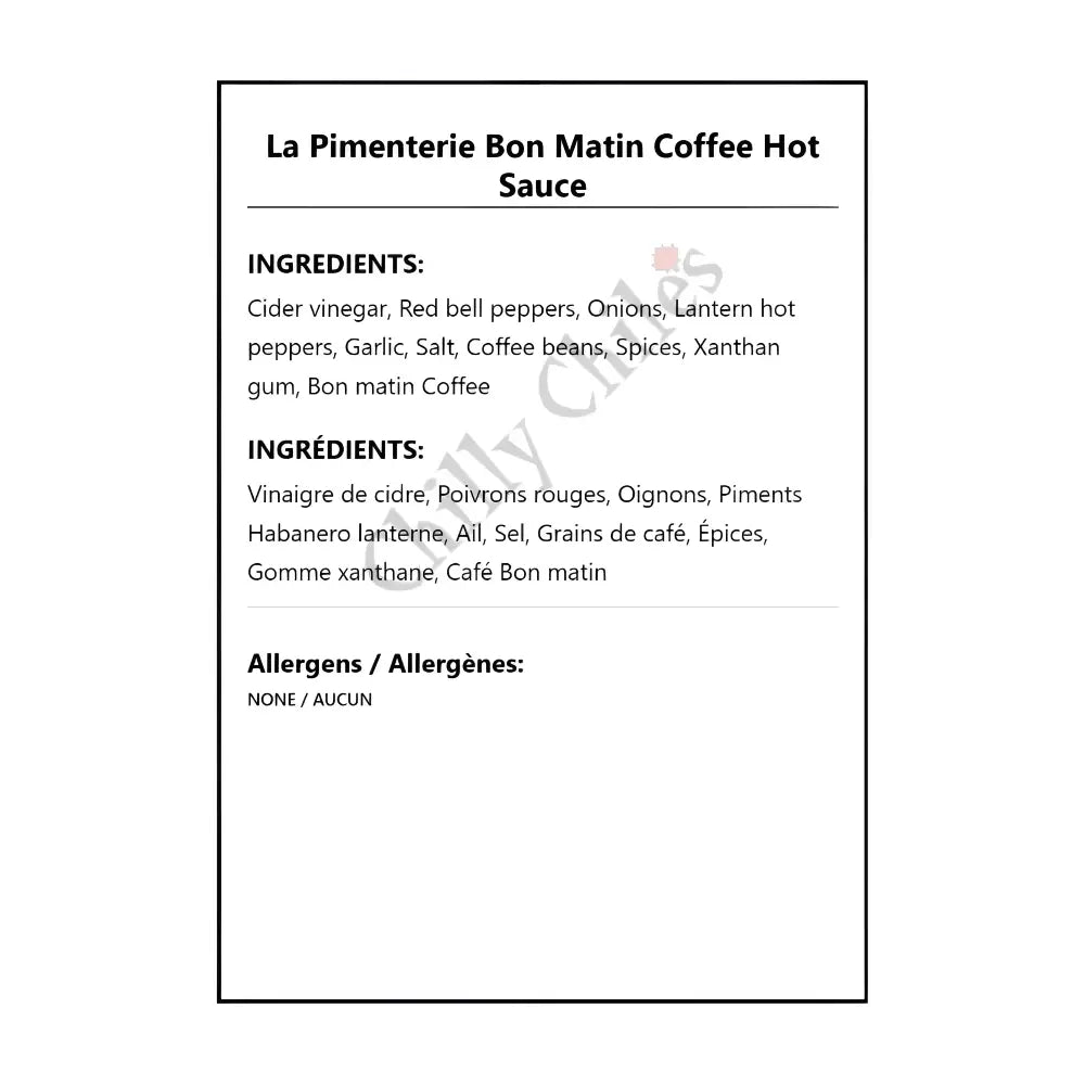 La Pimenterie Bon Matin Coffee Hot Sauce - Hot Sauce