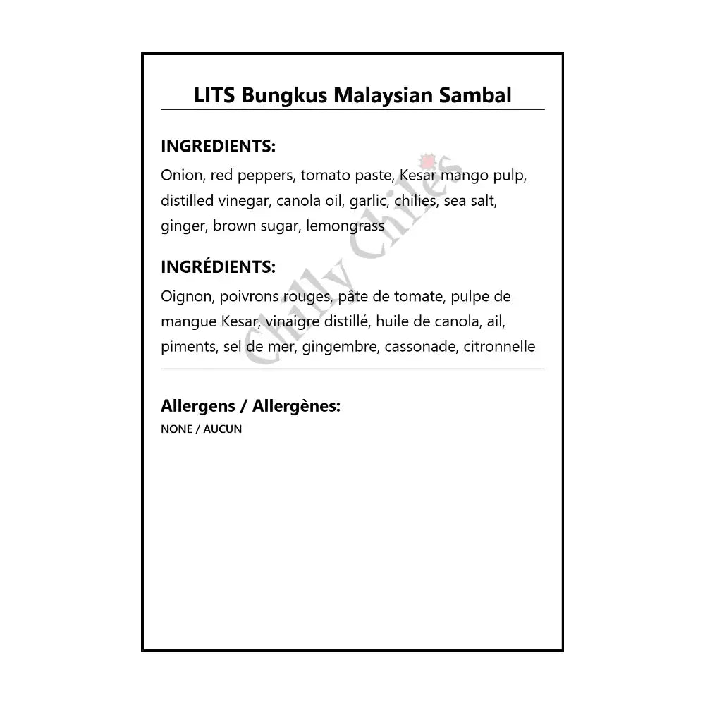 LITS Bungkus Malaysian Sambal - Condiments