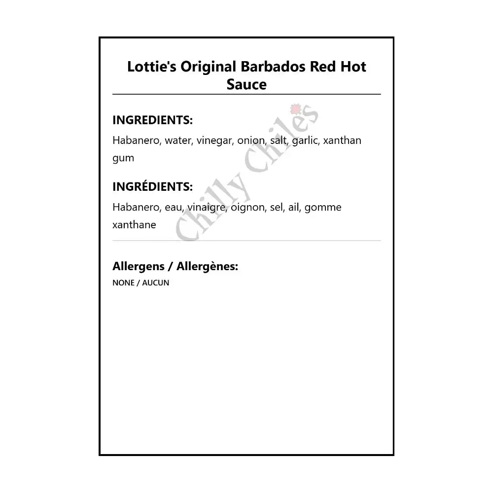 Lottie’s Original Barbados Red Hot Sauce - Hot Sauce