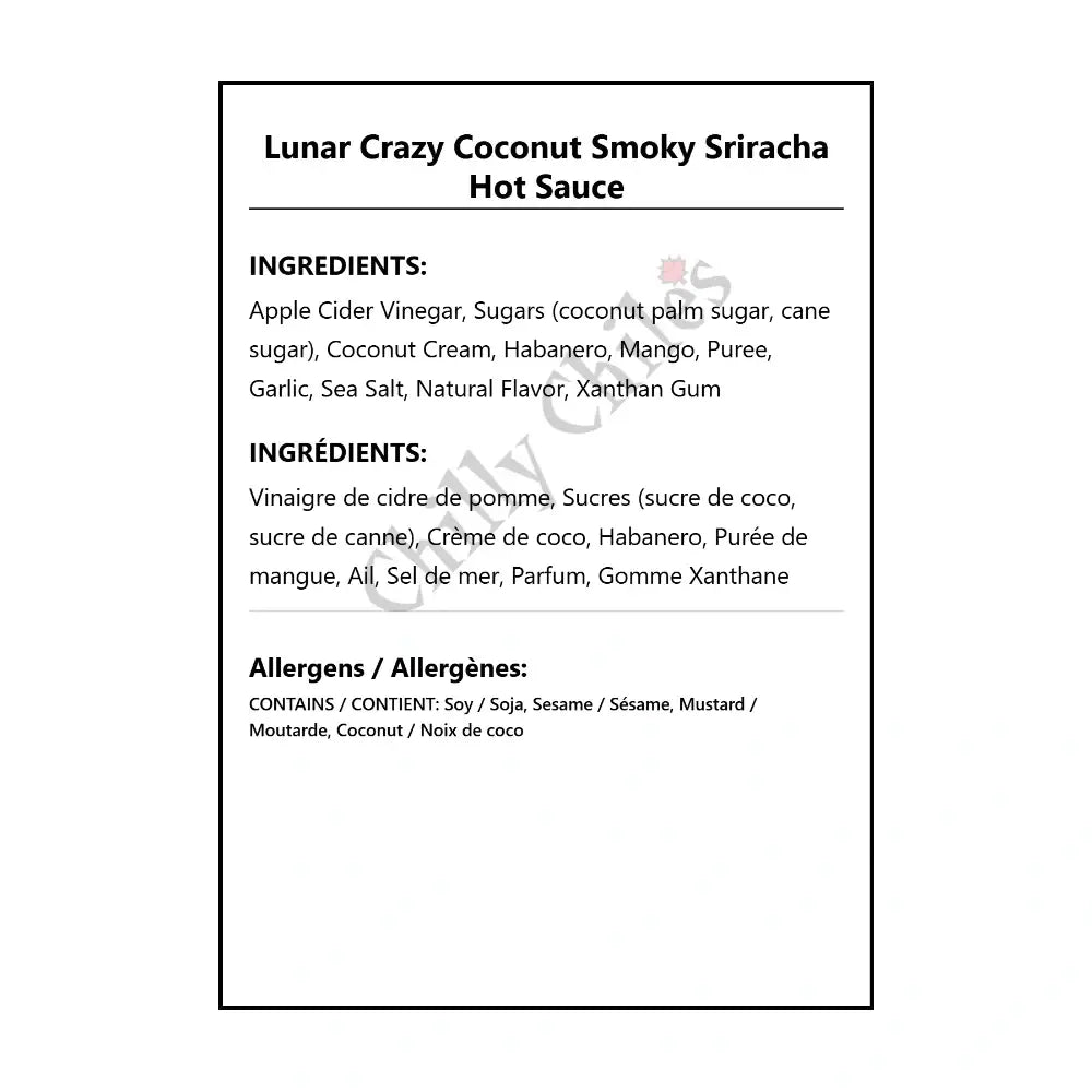 Lunar Crazy Coconut Smoky Sriracha Hot Sauce - Hot Sauce