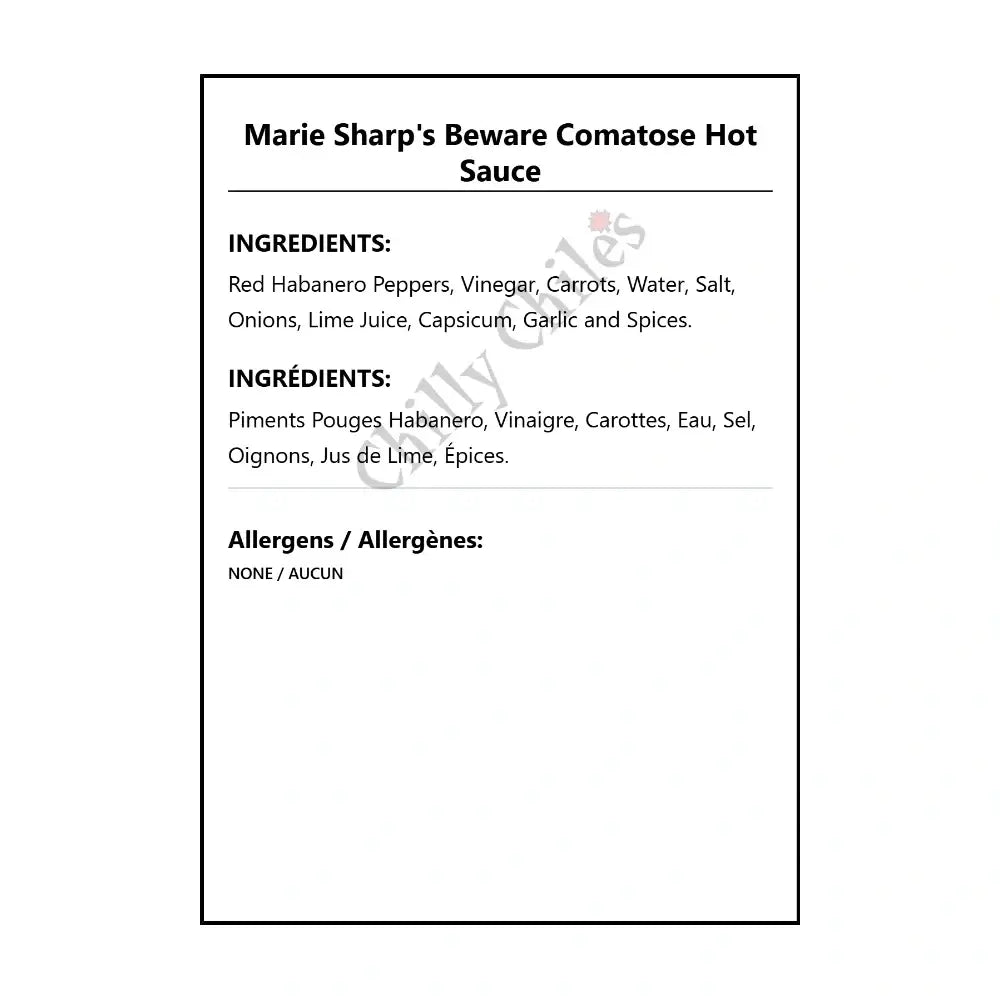 Marie Sharp’s Beware Comatose Hot Sauce - Hot Sauce
