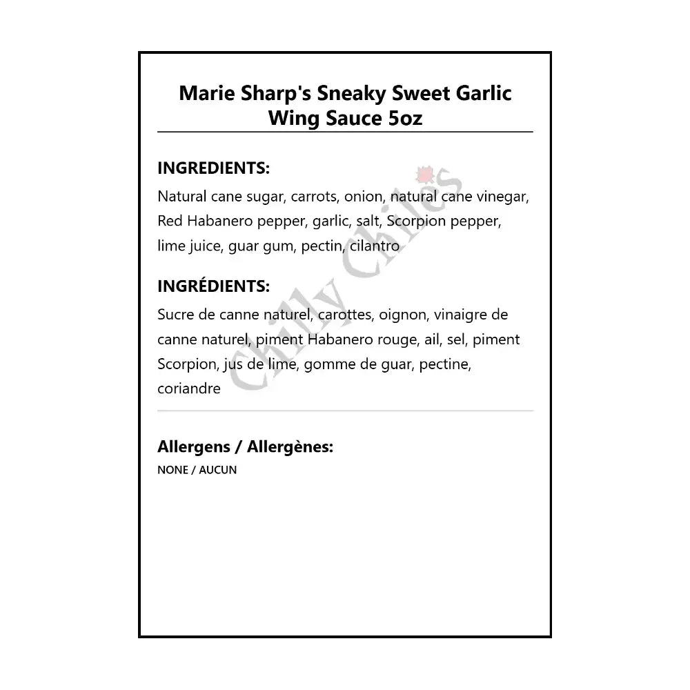 Marie Sharp’s Sneaky Sweet Garlic Wing Sauce 5oz - Wing Sauce