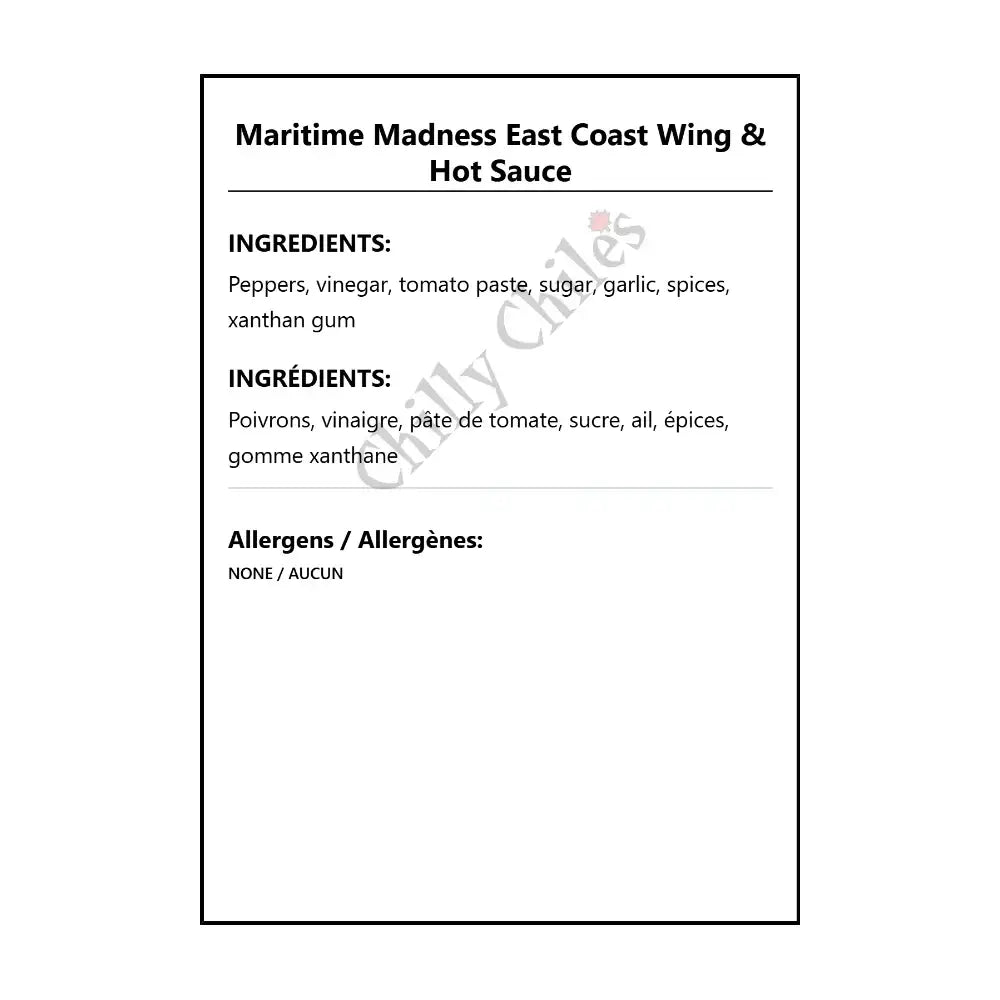 Maritime Madness East Coast Wing & Hot Sauce - Wing Sauce