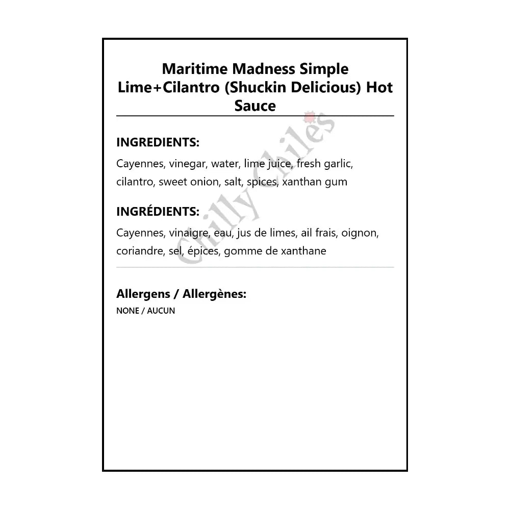 Maritime Madness Simple Lime + Cilantro (Shuckin Delicious) Hot Sauce - Hot Sauce