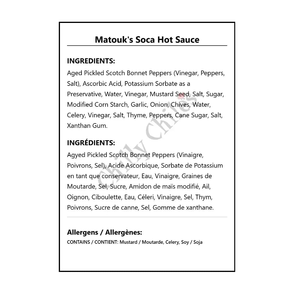 Matouk’s Soca Hot Sauce - Hot Sauce