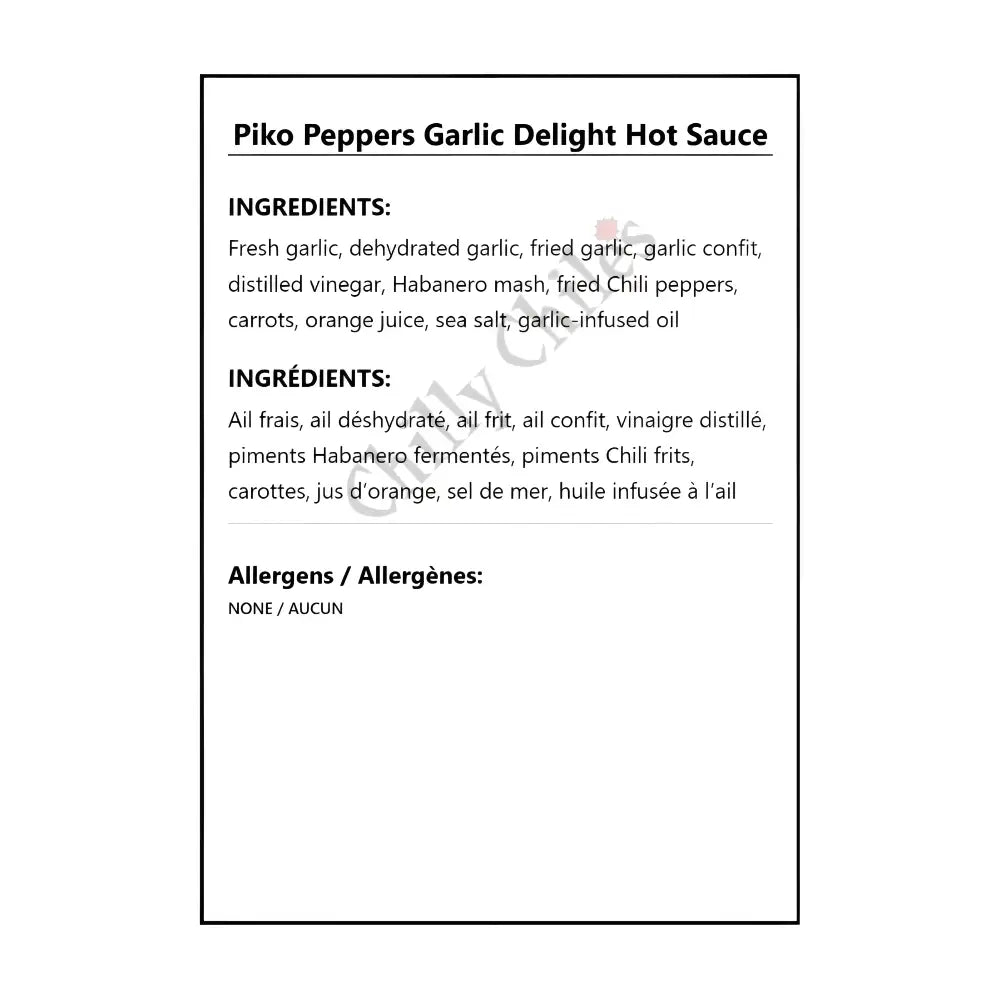 Piko Peppers Garlic Delight Hot Sauce - Hot Sauce
