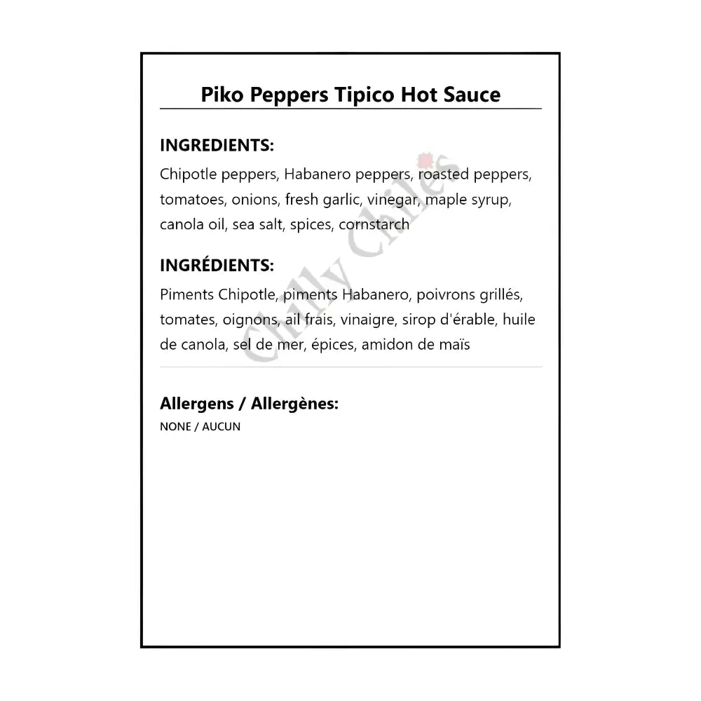 Piko Peppers Tipico Hot Sauce - Hot Sauce