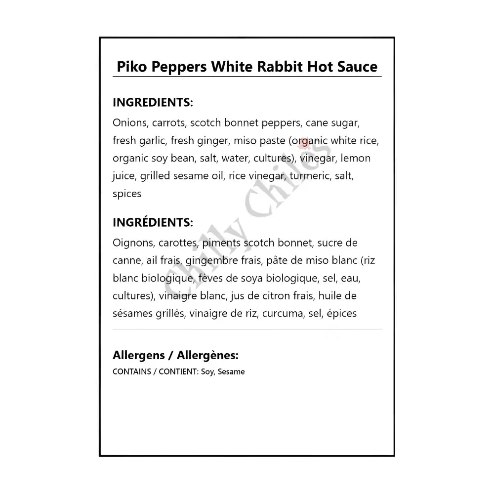 Piko Peppers White Rabbit Hot Sauce - Hot Sauce
