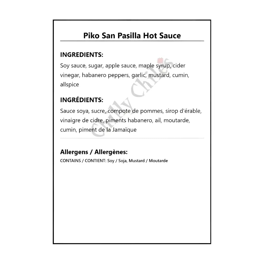 Piko San Pasilla Hot Sauce - Hot Sauce